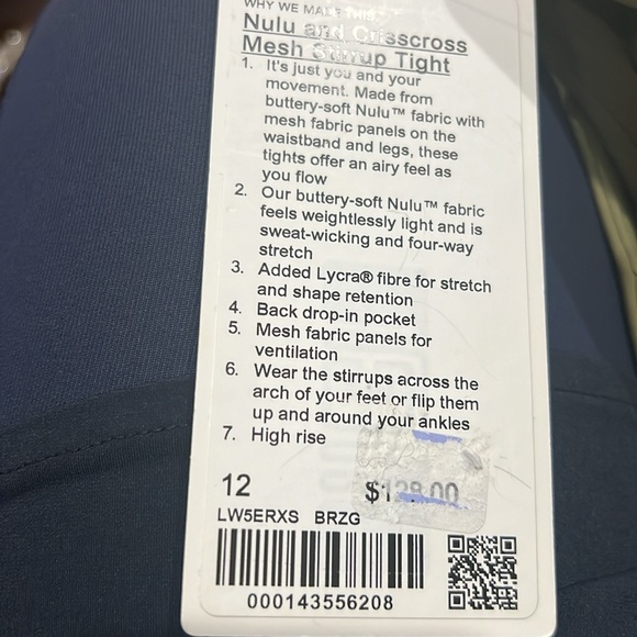 LULULEMON NULU AND CRISSCROSS MESH STIRRUP TIGHT NWT SIZE 12 - Picture 5 of 6